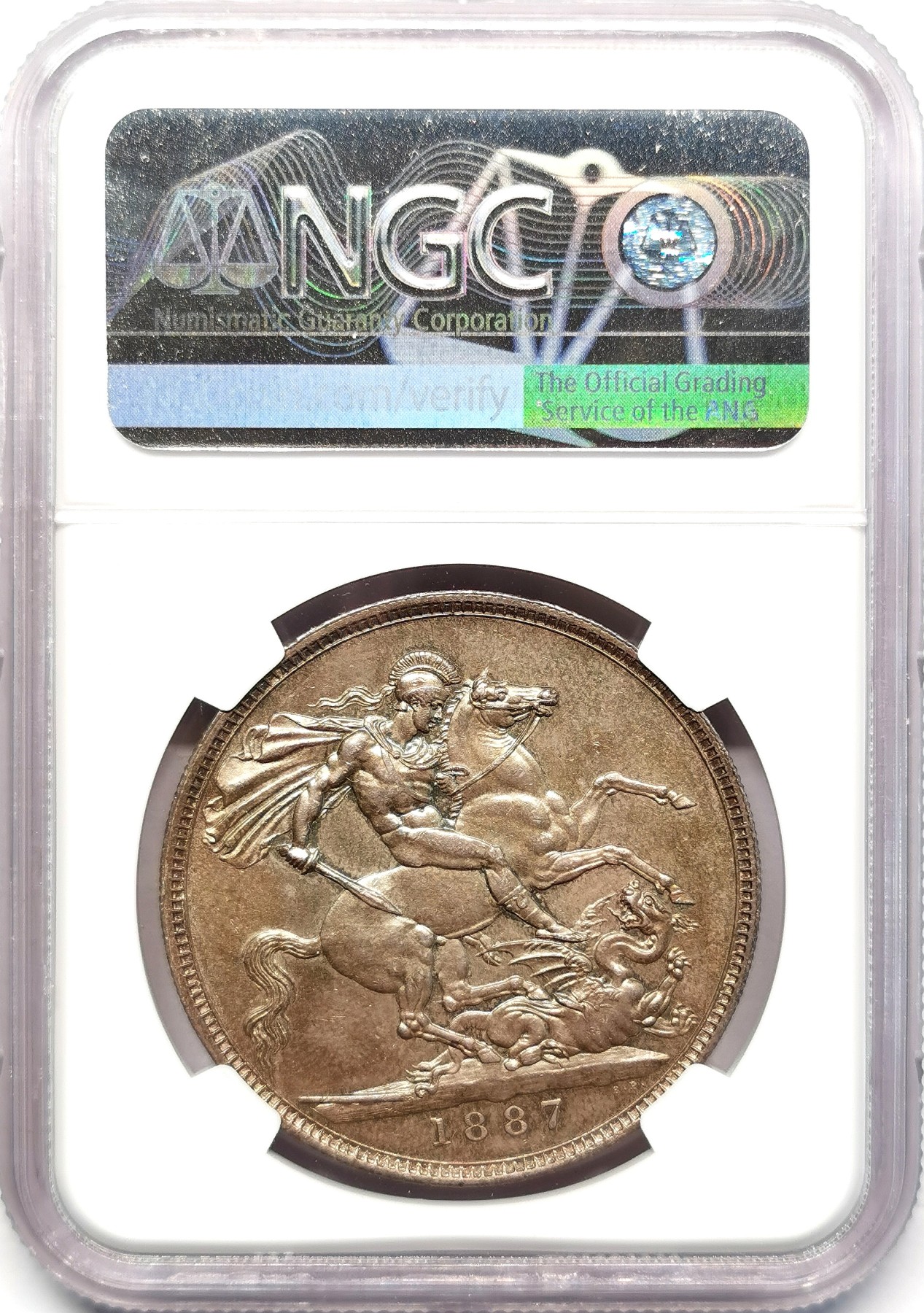 凡希万国世界钱币年度大拍第二季 NGC MS63 1887英国老维高冠马剑 双面酱彩！