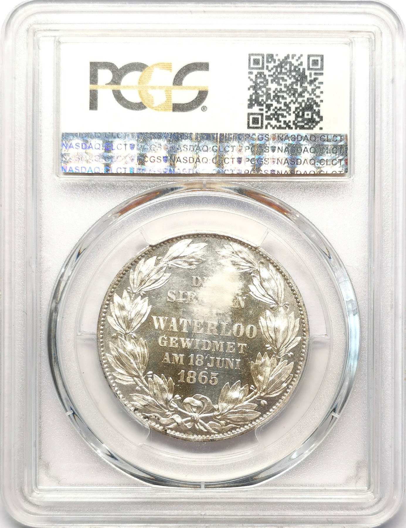凡希万国世界钱币年度大拍第二季 PCGS MS64 1865汉诺威滑铁卢战役纪念1泰勒 发行量15000枚 一说用于奖励参加过滑铁卢战役的老兵 拥有非常强烈的镜面凝霜感