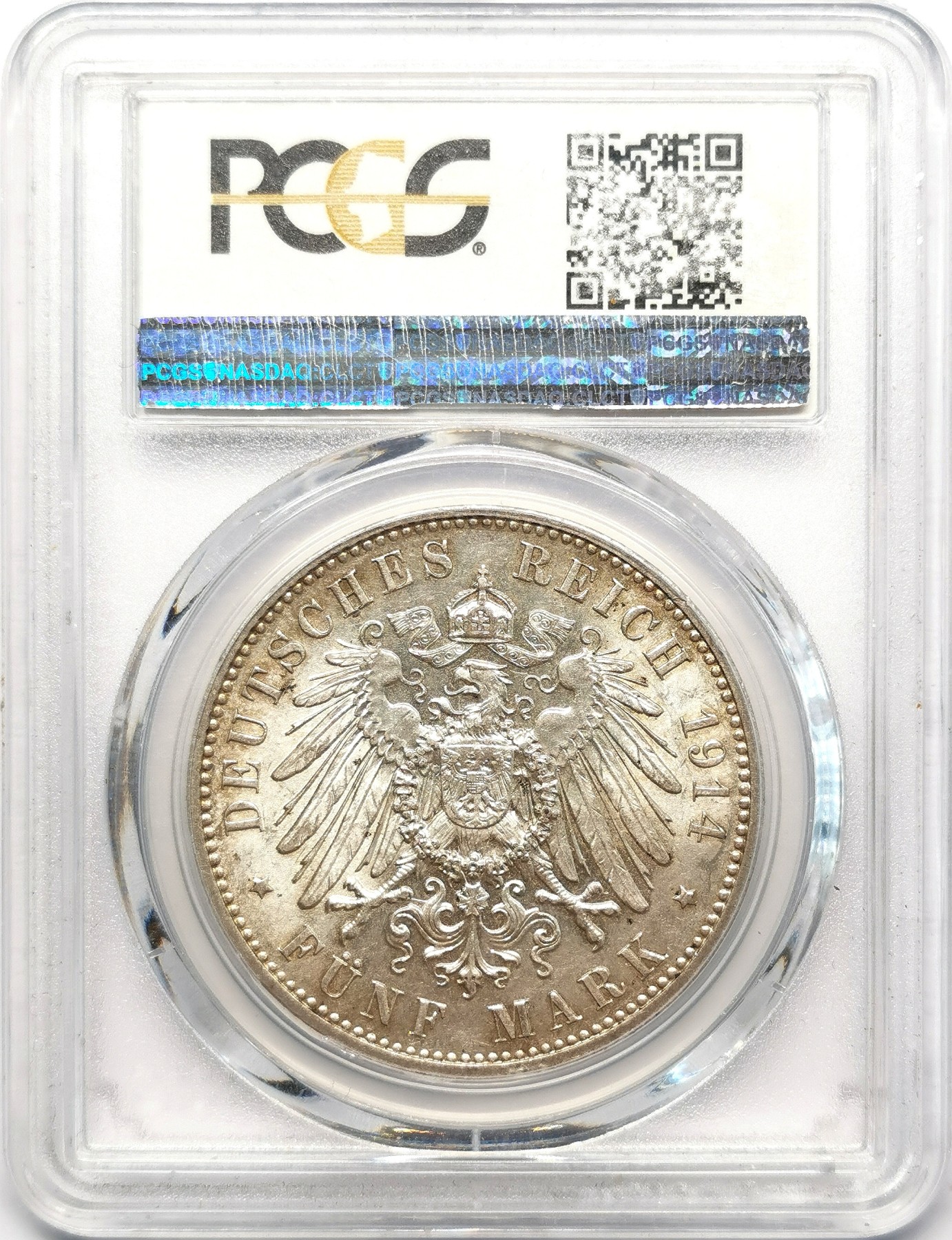 凡希万国世界钱币年度大拍第二季 PCGS MS62 1914德国萨克森流通5马克 原味转光