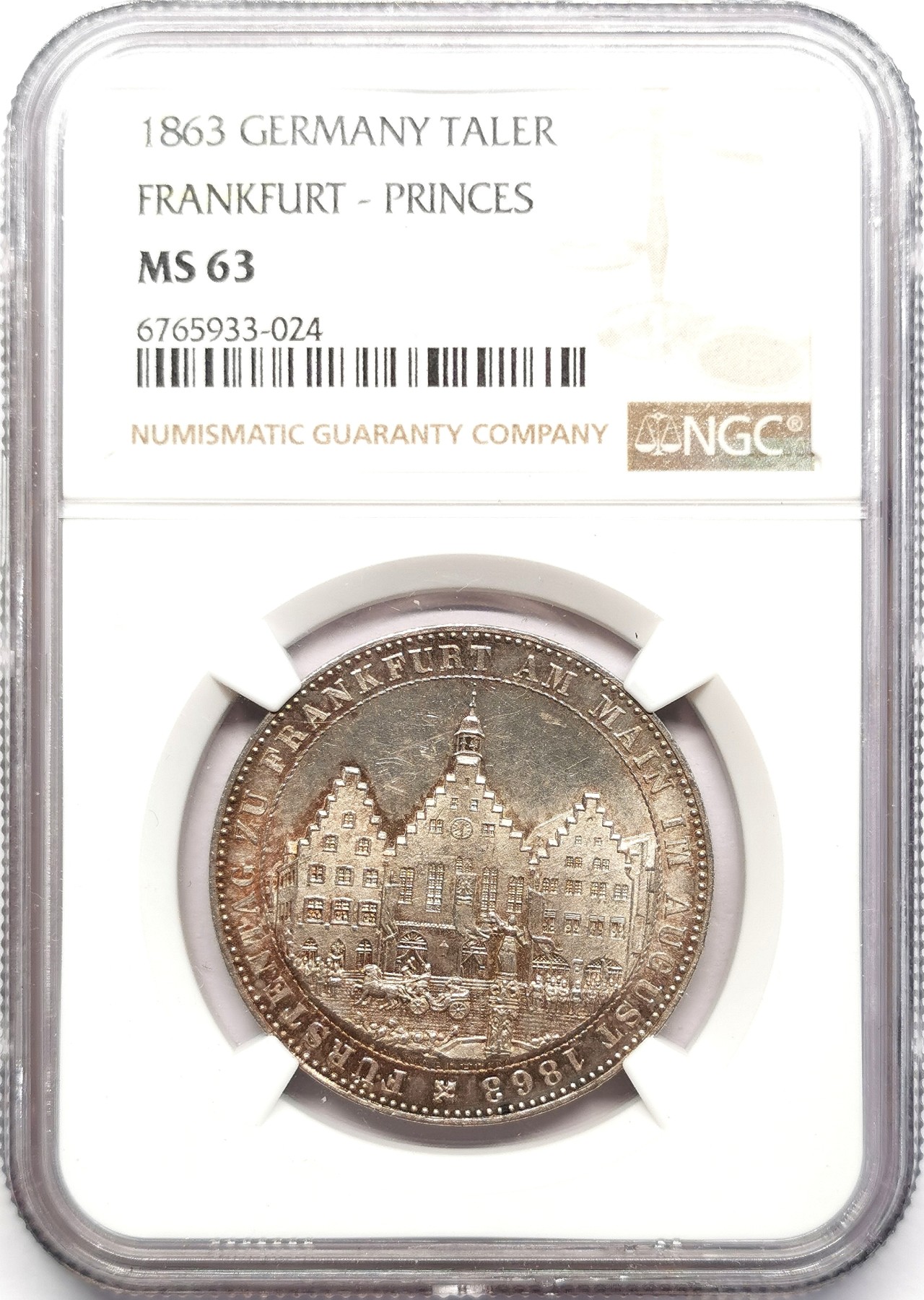 凡希万国世界钱币年度大拍第二季 NGC MS63 1863年德国法兰克福王子会议1泰勒 经典名誉品种 黄油转光