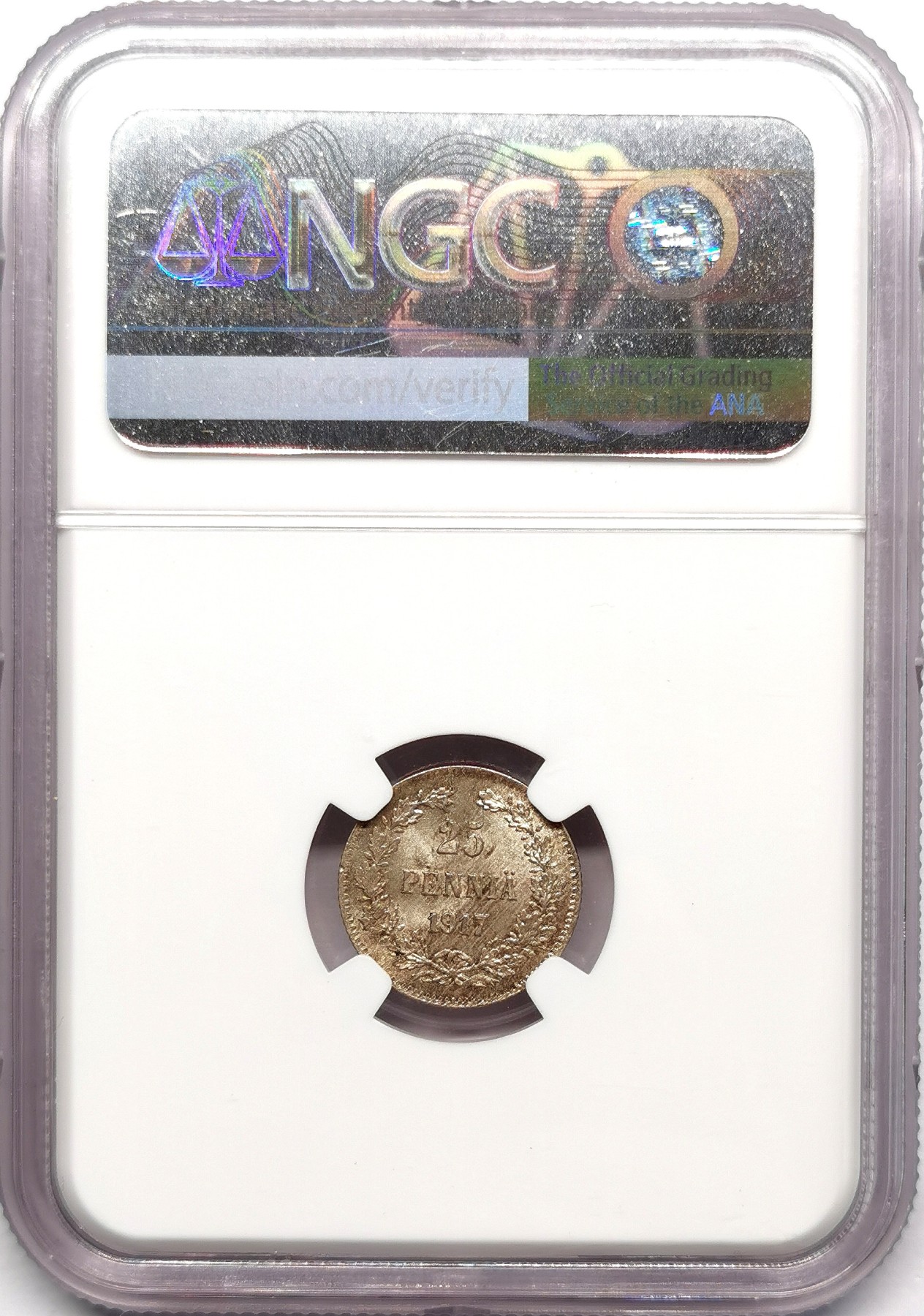 凡希万国世界钱币年度大拍第二季 NGC MS66 1917S芬兰内战25芬尼银币