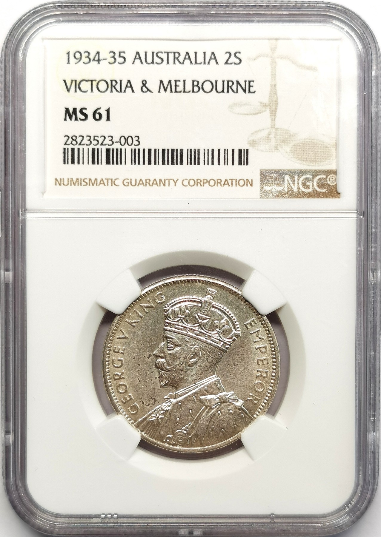 凡希万国世界钱币年度大拍第二季 荐！NGC MS61 1933-34澳大利亚百年墨尔本纪念佛罗林 铸造量54000，乔五唯二的纪念佛罗林，远比议会开幕稀有。