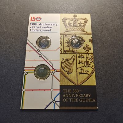 0起1加-纯粹捡漏拍-274套币银币场-2024年迎新第一场 - 英国2013年3枚2镑官方卡装纪念币-伦敦地铁150周年2枚套+金基尼发行350周年