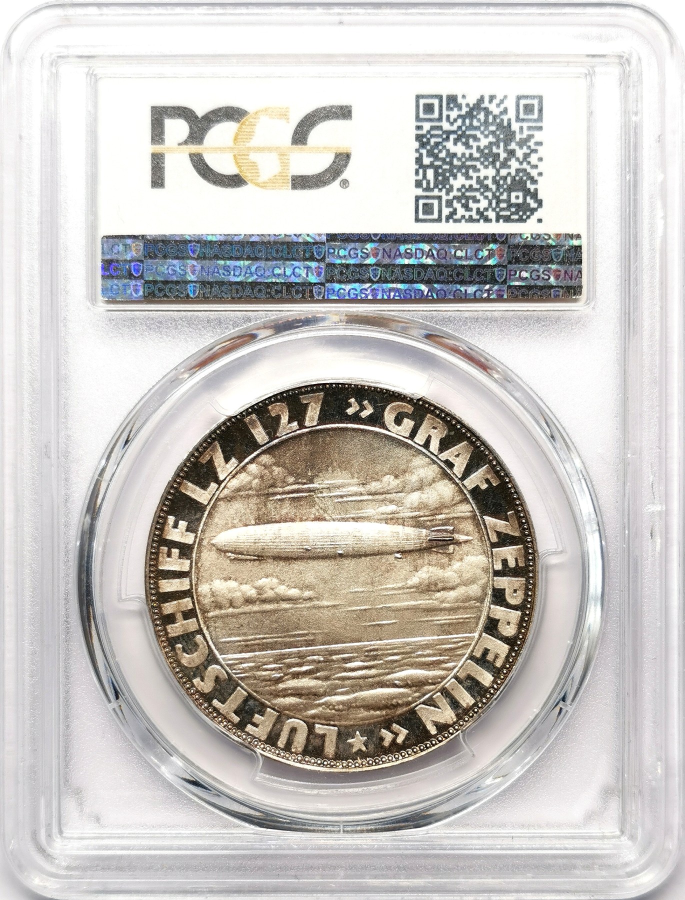 凡希万国世界钱币年度大拍第二季 PCGS SP66 1928年德国齐柏林伯爵设计的飞艇横穿太平洋成功纪念银章 深度精致镜面工艺