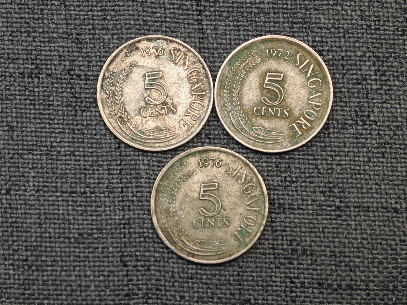 外国硬币收藏店第6期 新加坡70年代水鸟5分3枚