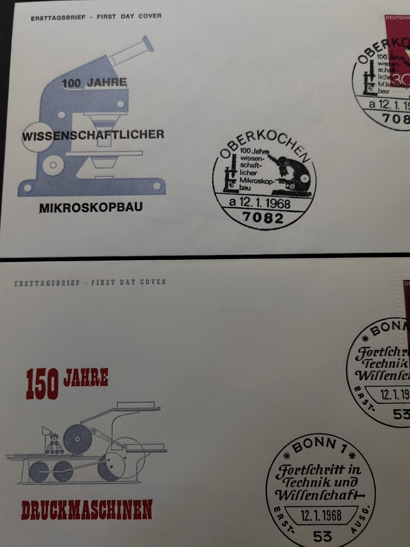 精选多國邮品🔥🔥🔥（拍卖场）放漏专场 第④①场 西德1968年科技进步 印刷开矿石显微镜3全