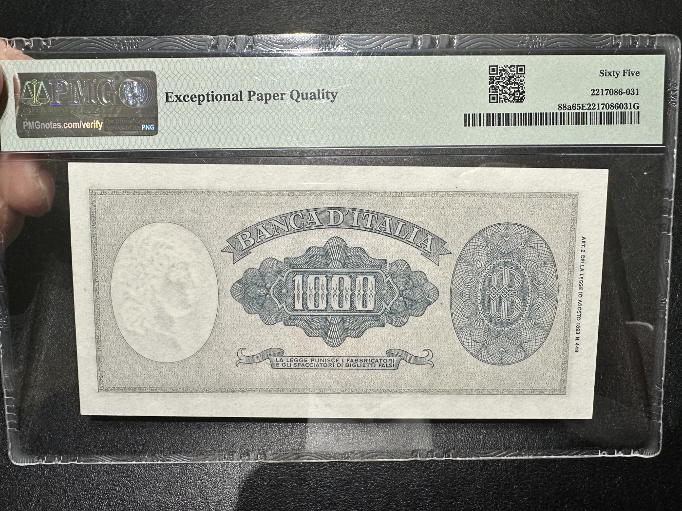 《外钞收藏家》第三百二十六期（连拍第三场） 1948年意大利1000里拉 PMG65
