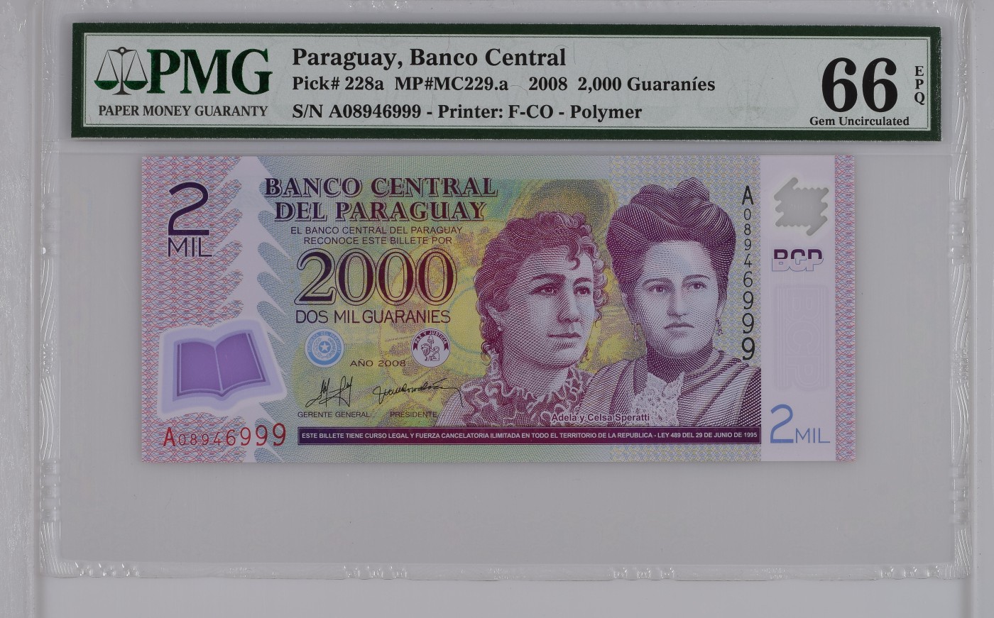 Immortal auction(评级钞场) Paraguay, Banco Central, 2000 Guaraníes MP#MC229.a    2008