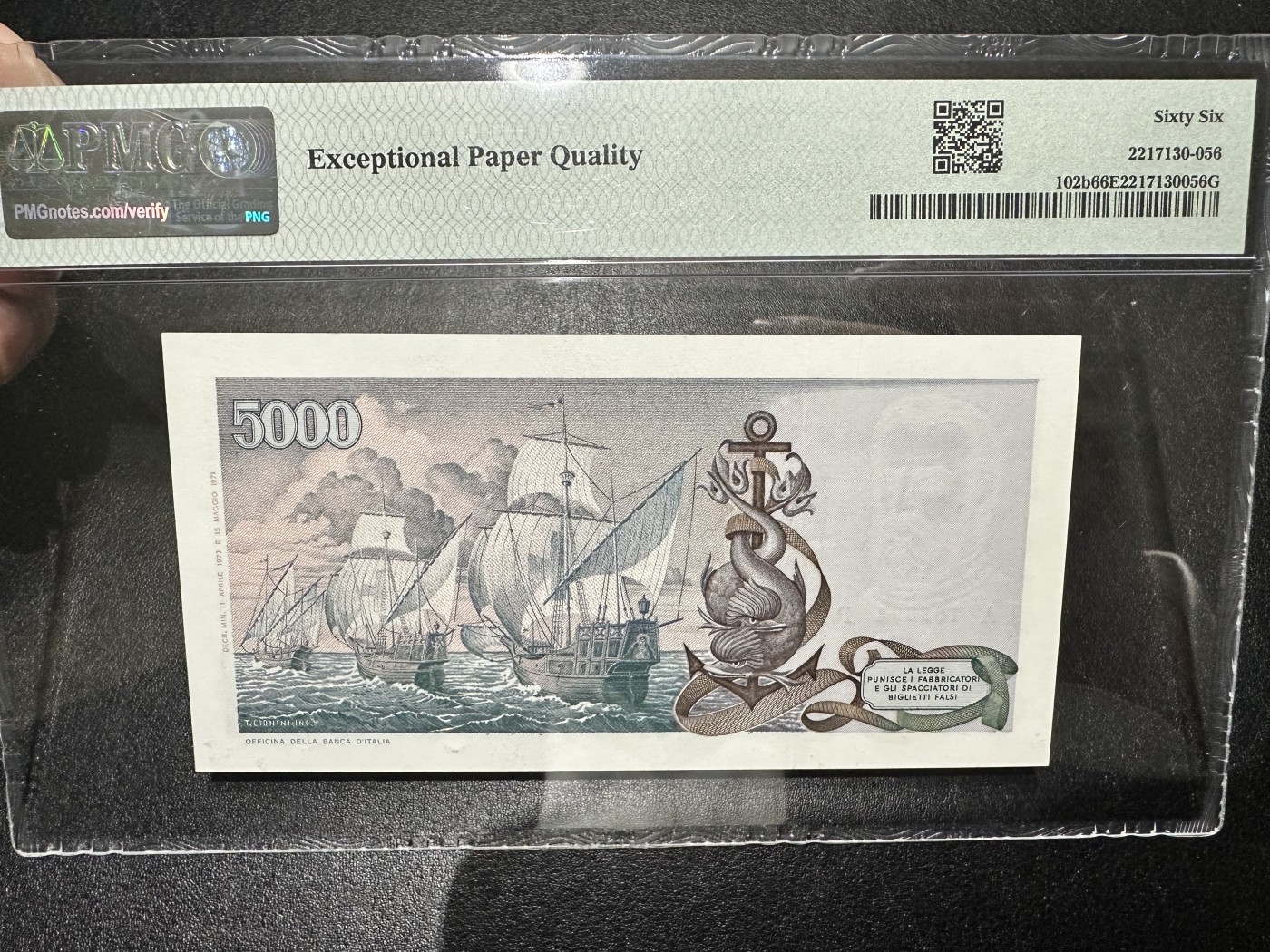 《外钞收藏家》第三百二十六期（连拍第三场） 1973年意大利5000里拉 PMG66