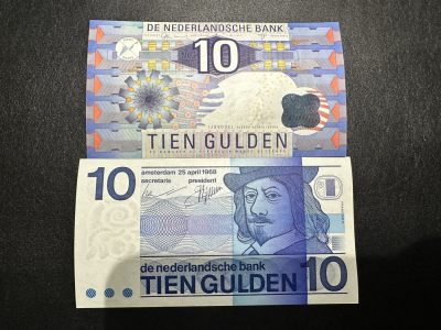 《外钞收藏家》第三百二十六期（连拍第三场） - 荷兰齿轮版和人像版10盾 两张一起 全新UNC