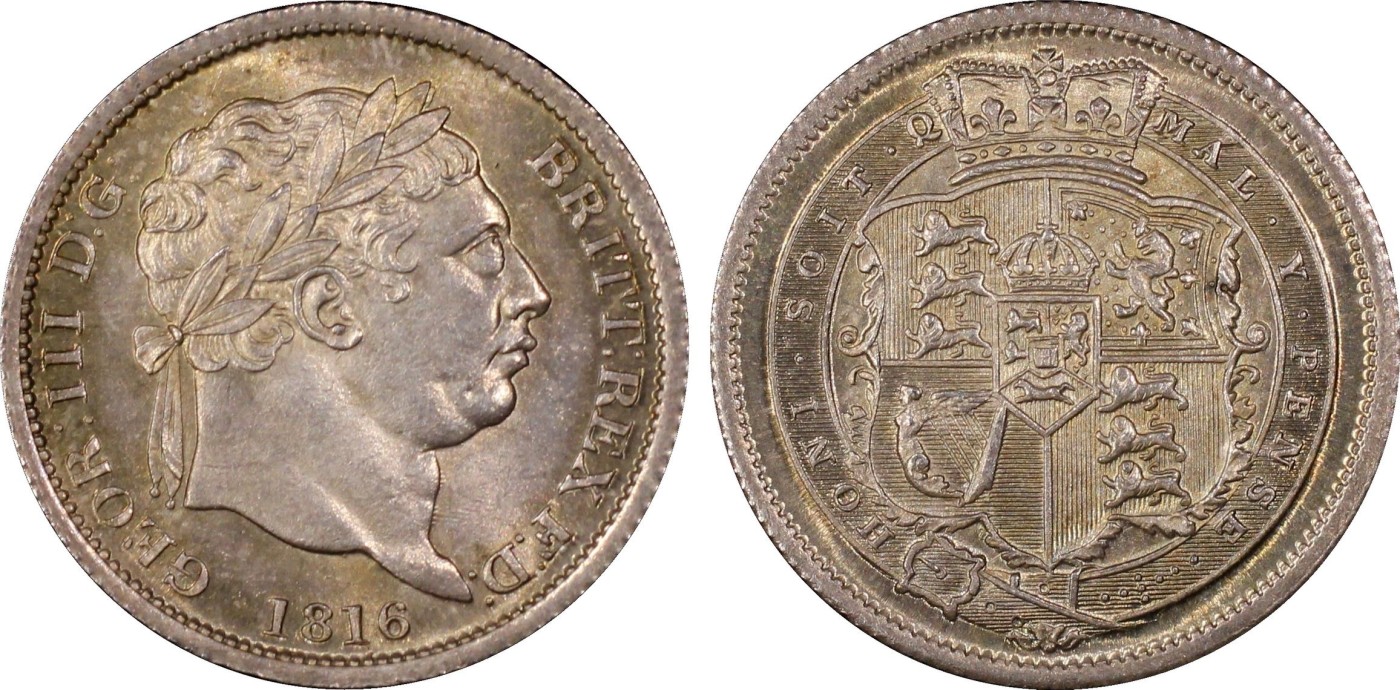 凡希万国世界钱币年度大拍第二季 PCGS MS64 1816英国乔治三世牛头先令 英伦包浆！