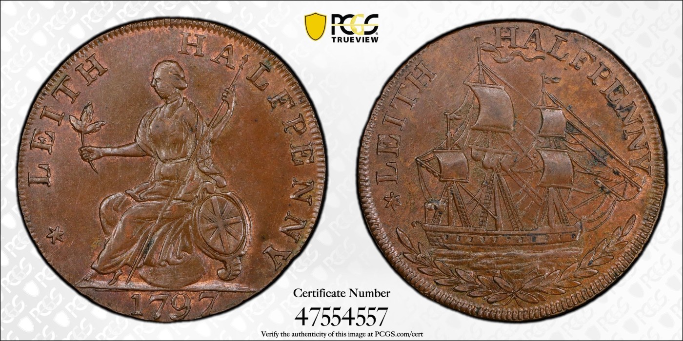 凡希万国世界钱币年度大拍第二季 PCGS MS63BN 1797苏格兰利思1/2便士铜代币