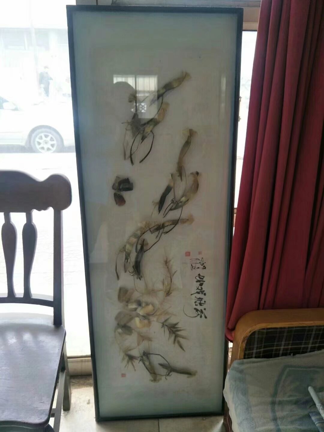 书法虾戏纹玻璃挂板