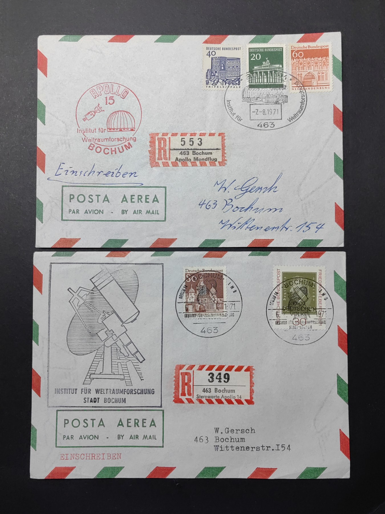 精选多國邮品🔥🔥🔥（拍卖场）放漏专场 第④①场 德国70年代 世界梦想研究所航空邮件 2件（实寄）