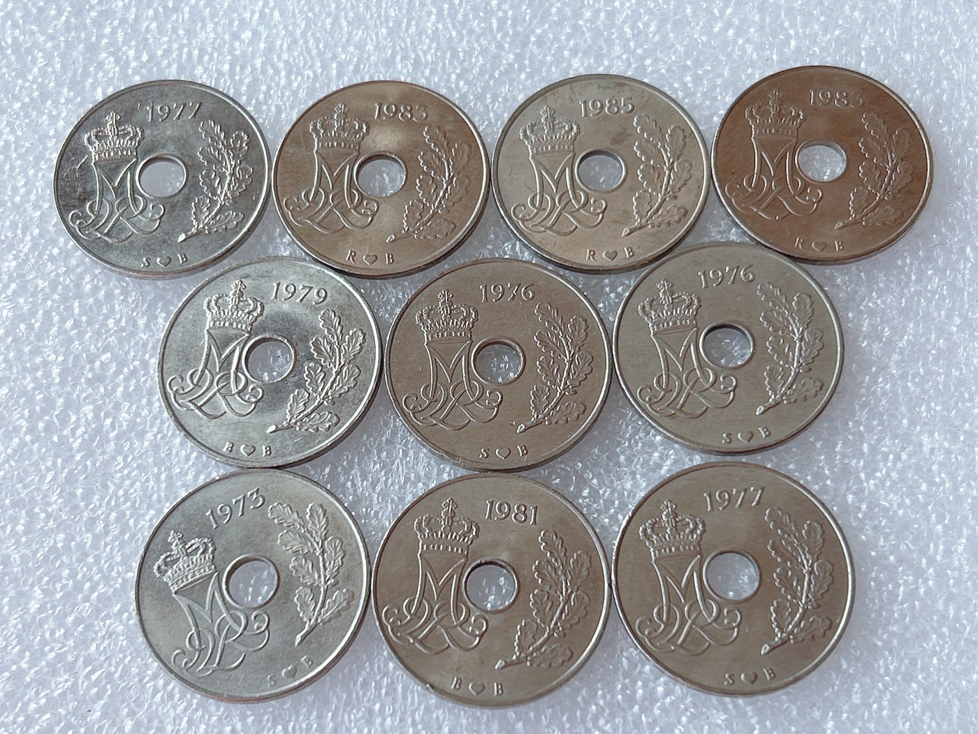 全场一元起拍 世界散币、银币专场 第51期 丹麦25欧尔圆孔异形币 10枚