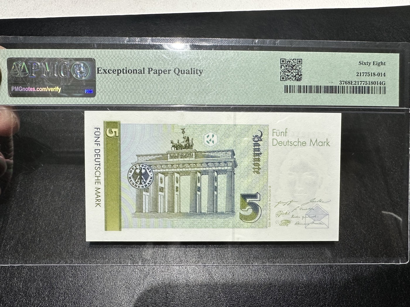 《外钞收藏家》第三百二十六期（连拍第三场） 1991年德国5马克 PMG68 AA冠