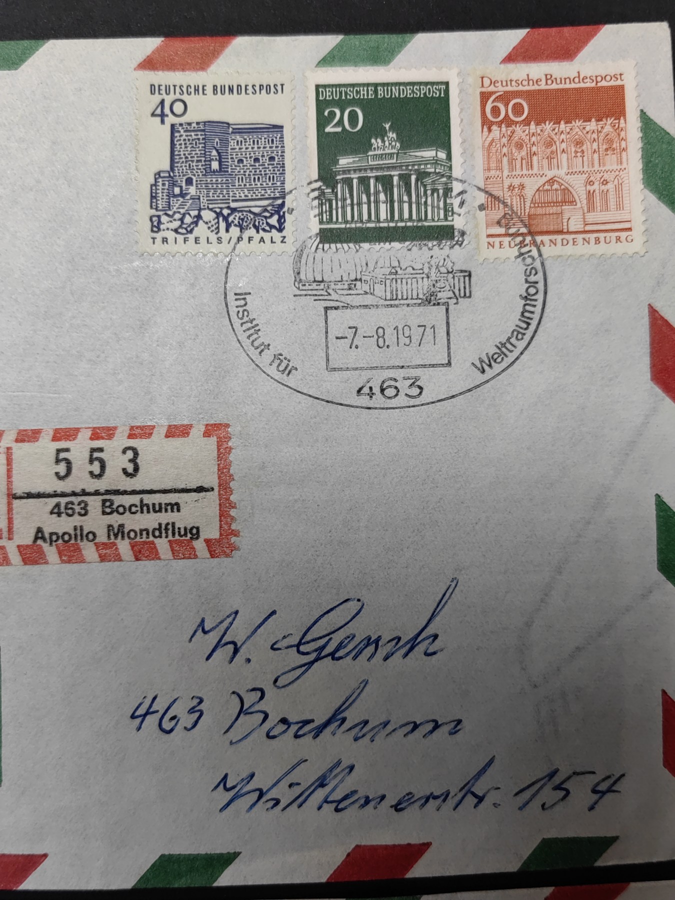 精选多國邮品🔥🔥🔥（拍卖场）放漏专场 第④①场 德国70年代 世界梦想研究所航空邮件 2件（实寄）