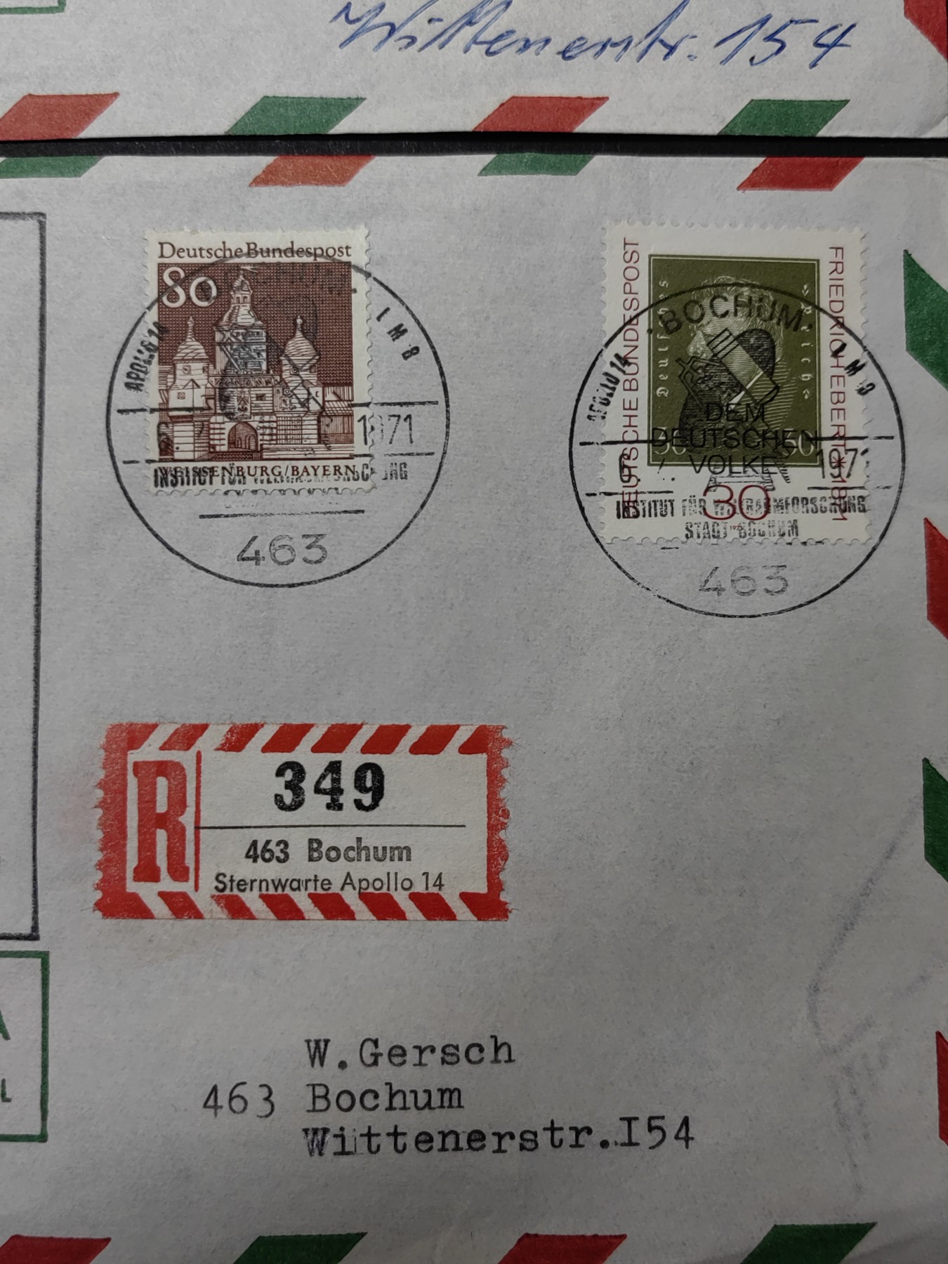 精选多國邮品🔥🔥🔥（拍卖场）放漏专场 第④①场 德国70年代 世界梦想研究所航空邮件 2件（实寄）