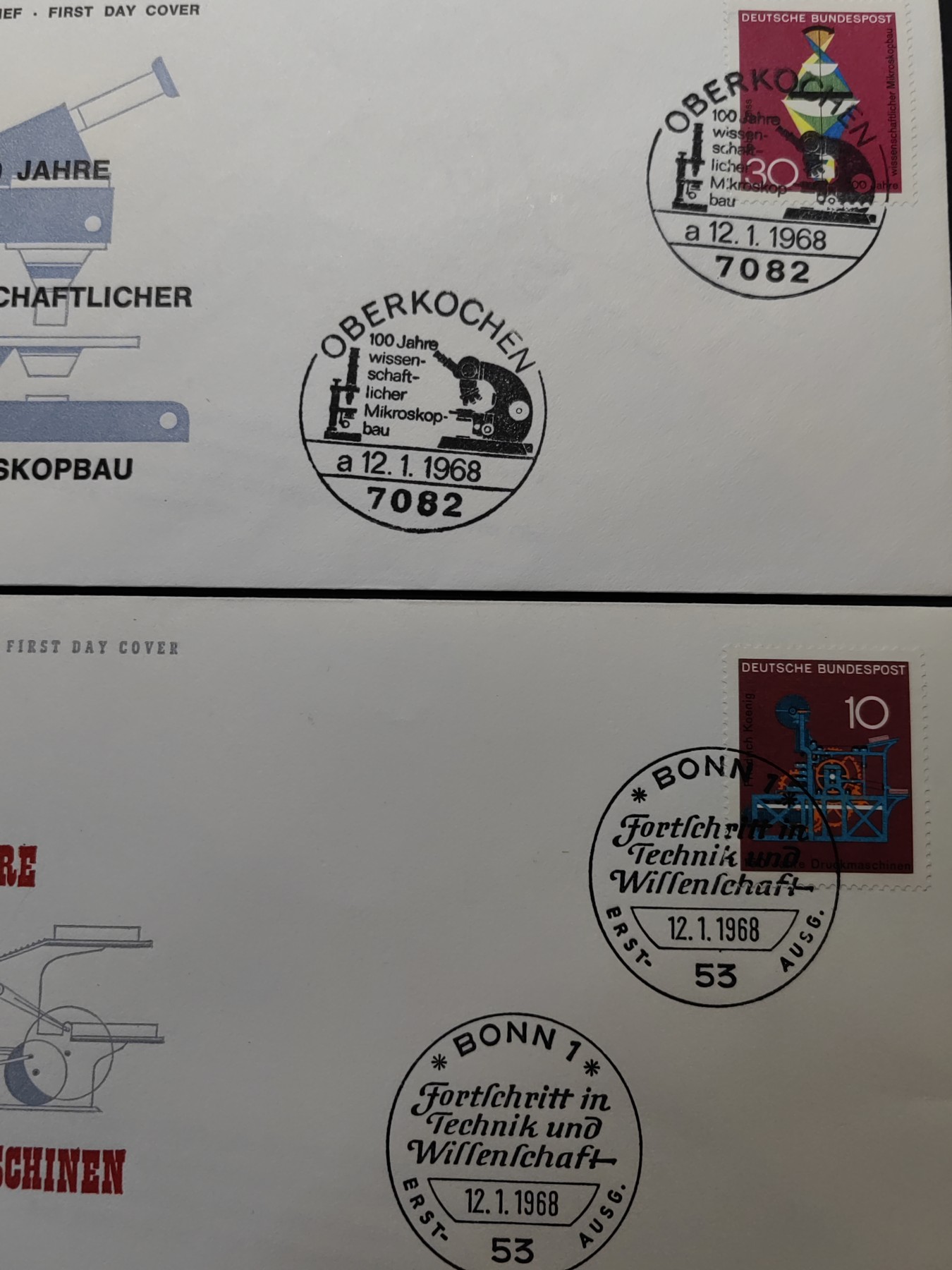 精选多國邮品🔥🔥🔥（拍卖场）放漏专场 第④①场 西德1968年科技进步 印刷开矿石显微镜3全