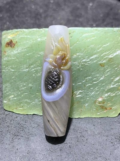 精美亚光高玉化千层纹巴西玛瑙手工俏色巧雕连年有余吊坠（把件）一个！ - 精美亚光高玉化千层纹巴西玛瑙手工俏色巧雕连年有余吊坠（把件）一个！