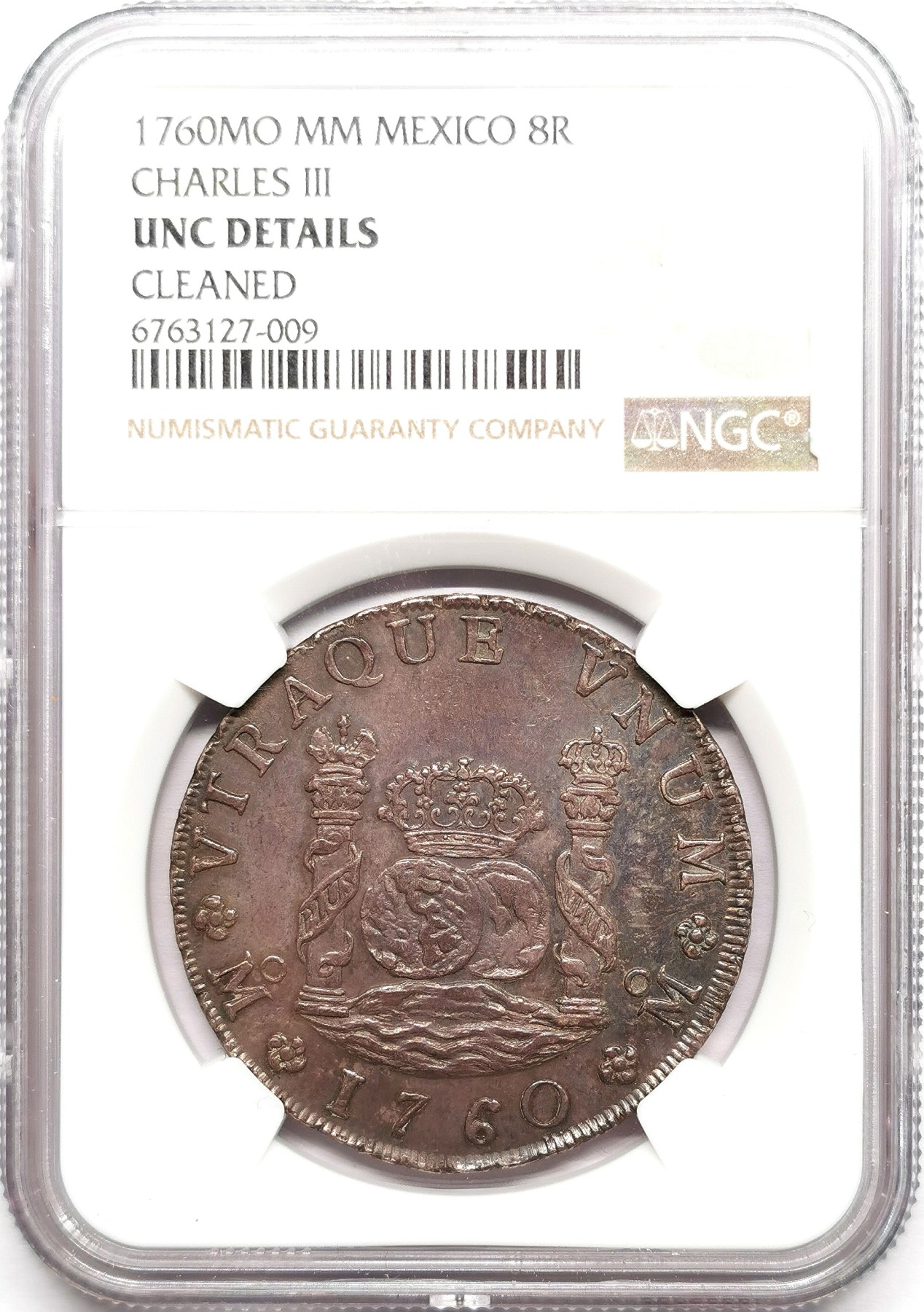 凡希万国世界钱币年度大拍第二季 NGC UNCD 1760西属墨西哥地球8R 彩虹色包浆底板非常好 出分几率很大
