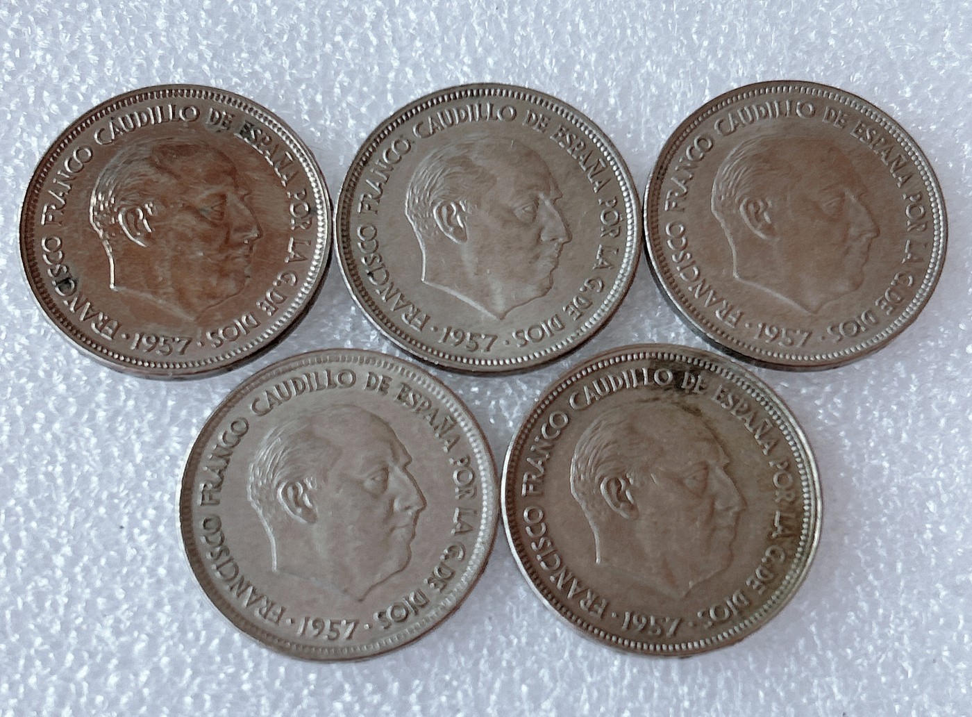 全场一元起拍 世界散币、银币专场 第51期 西班牙1957年25比塞塔镍币硬币 5枚