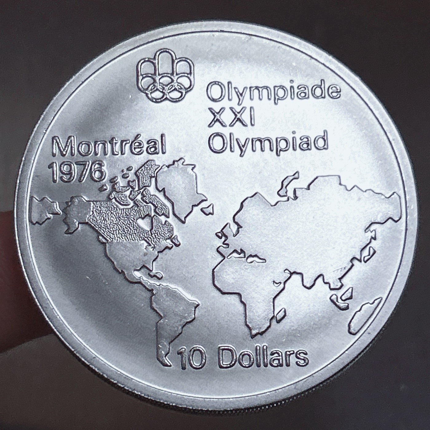 全场一元起拍 世界散币、银币专场 第51期 全新品 加拿大1976年10加元大银币 蒙特利尔奥运会 世界地图 49.2g