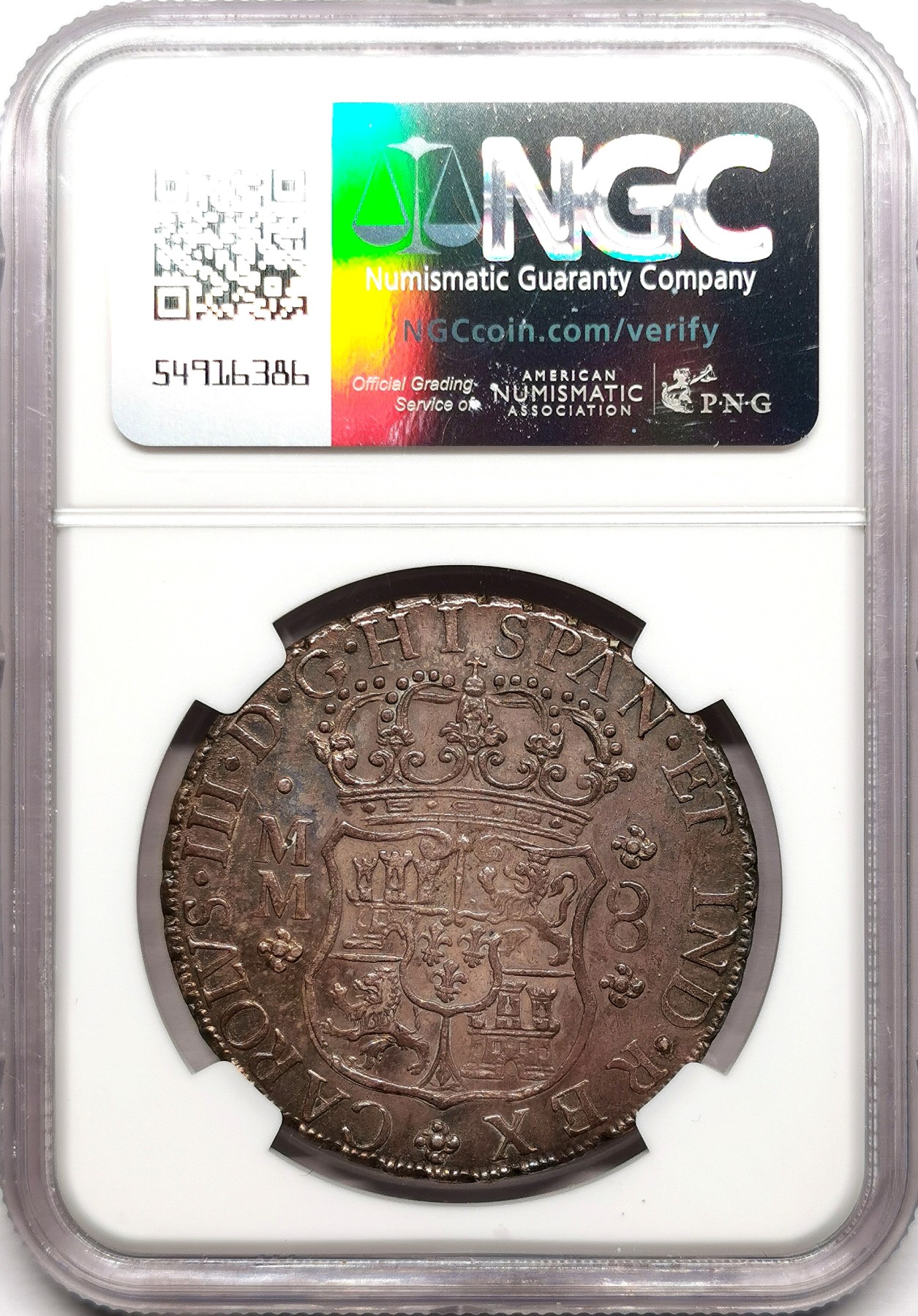 凡希万国世界钱币年度大拍第二季 NGC UNCD 1760西属墨西哥地球8R 彩虹色包浆底板非常好 出分几率很大