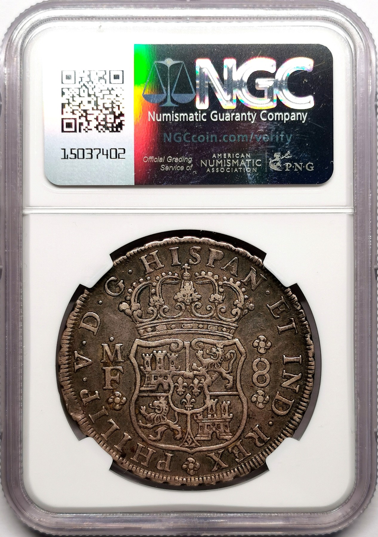 凡希万国世界钱币年度大拍第二季 NGC XF40 1735年早期西属墨西哥地球8R 酱黑原味包浆状态舒适 打制深俊