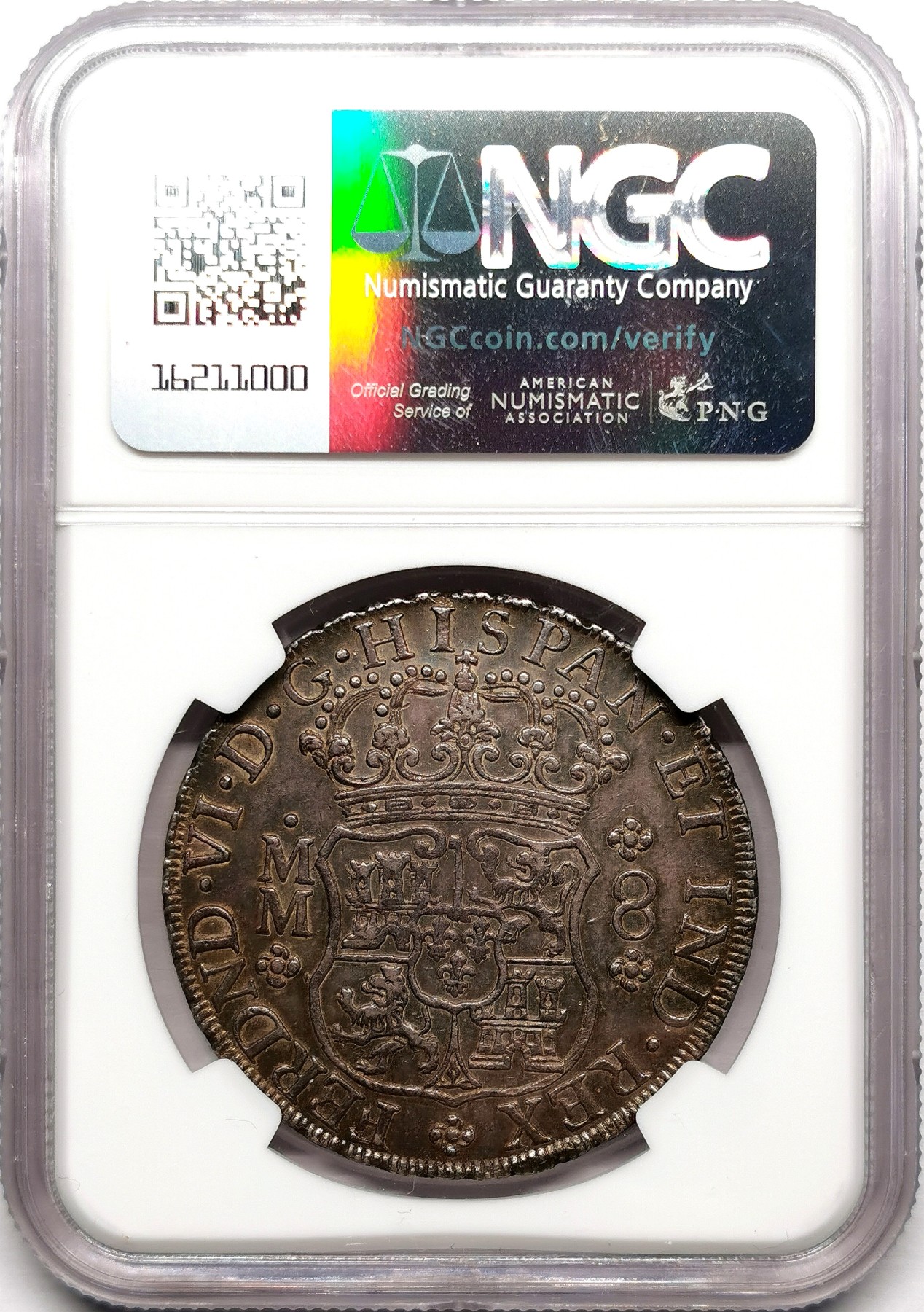 凡希万国世界钱币年度大拍第二季 NGC AU55 1758西属墨西哥地球8R 原NGC58（详见第三图）砸盒降一分较为无语 熟美酱彩包浆底板很舒服