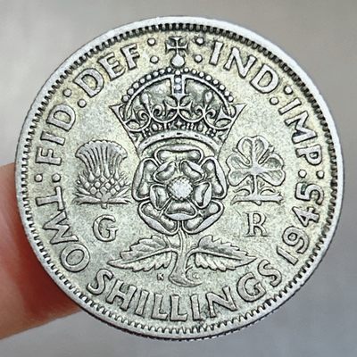 全场一元起拍 世界散币、银币专场 第51期 - 英国1945年乔治六世皇冠玫瑰2先令（1佛罗林）银币 重11.2克