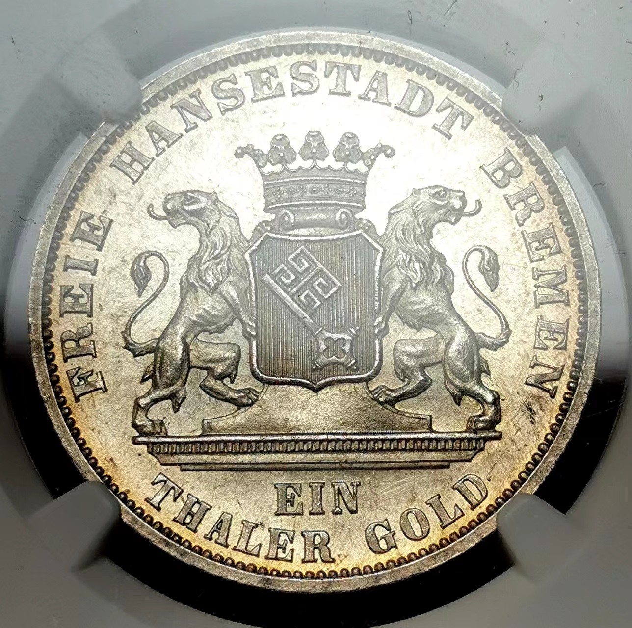 凡希万国世界钱币年度大拍第二季 NGC MS65 1871年德国不莱梅普法战争胜利泰勒 高分深打环彩状态