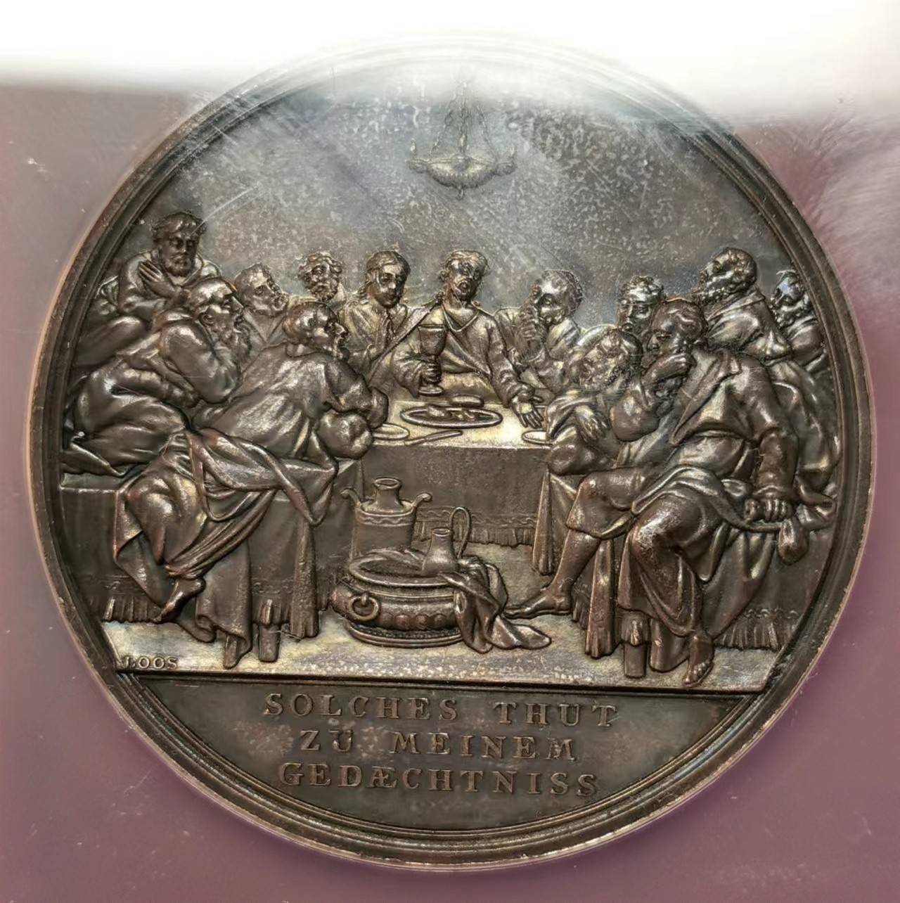 凡希万国世界钱币年度大拍第二季 NGC MS62 19世纪中期德国LOOS大师设计耶稣最后的晚餐大银章 50MM高浮雕名誉品种