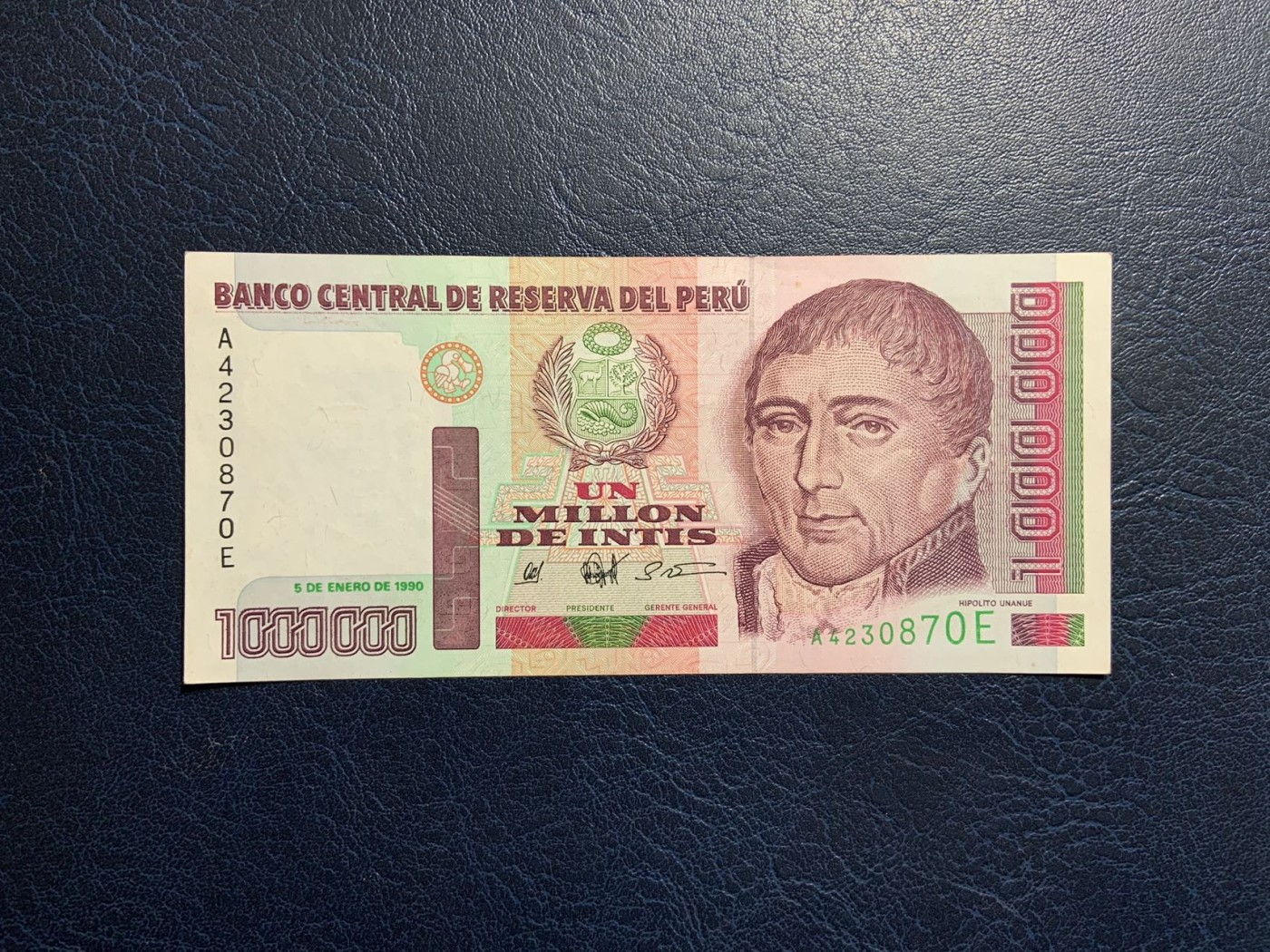 收藏联盟Quantum Auction 第315期拍卖  秘鲁1990年100000印蒂 品相UNC- 次高面值