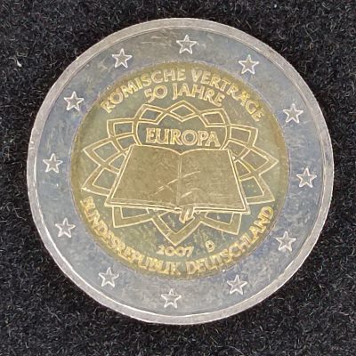 巴斯克收藏第212期 散币专场 1月9/10/11 号三场连拍 全场包邮 - 德国 2007年 2欧元双色合金纪念币 罗马条约50周年纪念