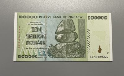 世界各国纸币冠号、888、666、豹子号、狮子号，靓号专场 第1期 - 2008年 津巴布韦10万亿元 豹子号AA4180666 全新UNC