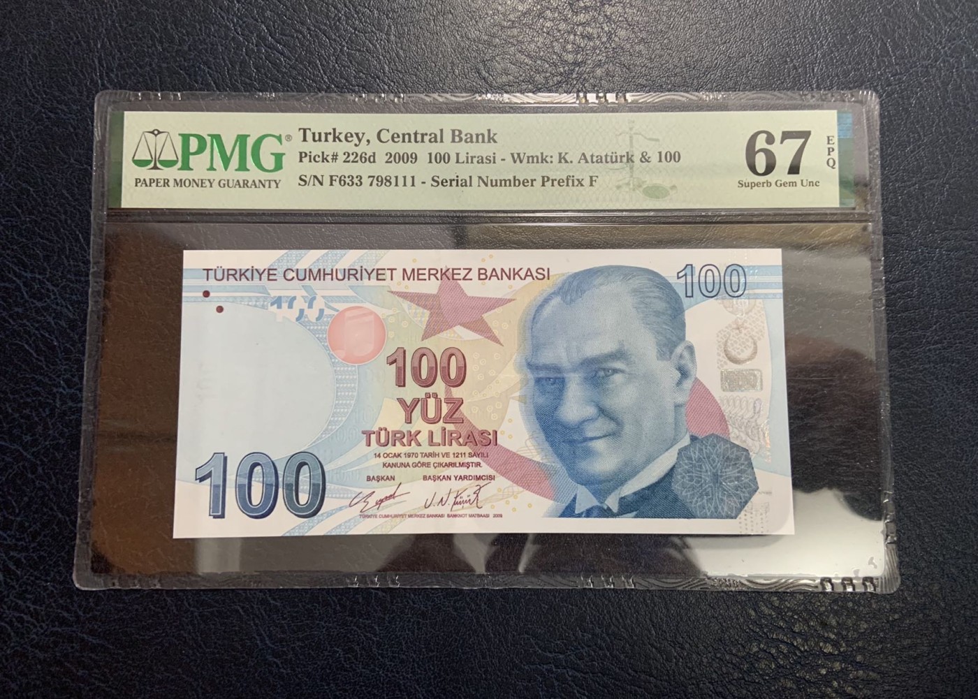 收藏联盟Quantum Auction 第315期拍卖  土耳其2009版100里拉 PMG67 号码无4豹子号111 作曲家 伊特里
