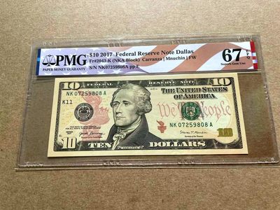 【Blue Auction】✨世界纸币精拍第413期【精】 美国 2017年10美金 PMG67EPQ 高分