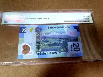 【Blue Auction】✨世界纸币精拍第413期【精】 【AAA冠无47】墨西哥 2016年20比索 PMG67EPQ 高分