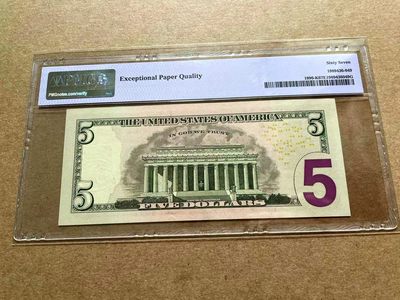 【Blue Auction】✨世界纸币精拍第413期【精】 【111豹子号】美国 2013年5美金 PMG68EPQ 高分