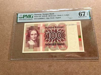 【Blue Auction】✨世界纸币精拍第413期【精】 【A冠无47】挪威 1979年100克朗 PMG67EPQ 高分