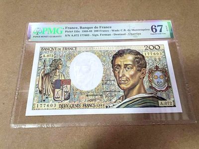 【Blue Auction】✨世界纸币精拍第413期【精】 法国 1989年200法郎 孟德斯鸠 PMG67EPQ 高分 