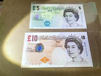 【Blue Auction】✨世界纸币精拍第413期【精】 【一组2张无47】英国 E序列5-10镑 全新UNC