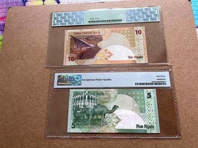 【Blue Auction】✨世界纸币精拍第413期【精】 【一组2张】卡塔尔 2008-15年5-10里亚尔 PMG67EPQ/PCGS67EPQ 