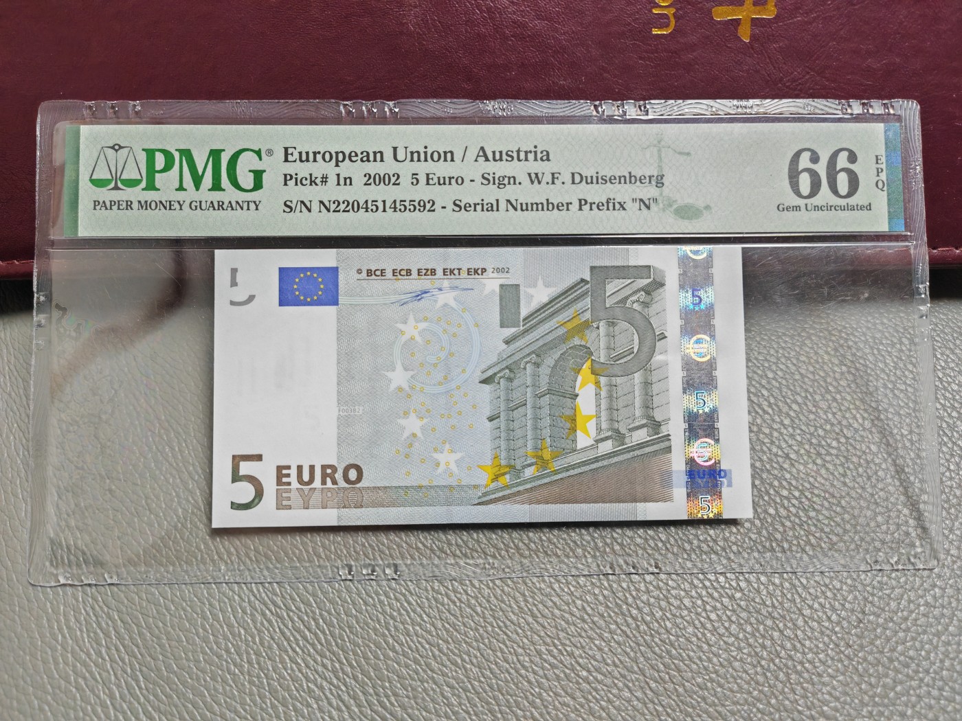 欧盟纸币 Euro一签5欧元纸币N冠奥地利版PMG66分