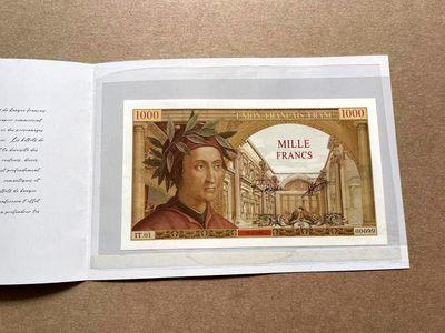 【Blue Auction】✨世界纸币精拍第413期【精】 【一组2张带册 小号】法国法郎联盟 500-1000法郎 UNC品相 商业钞