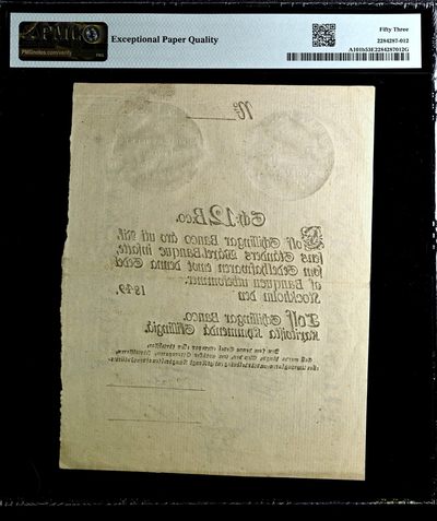 【Blue Auction】✨世界纸币精拍第413期【精】 【无47 文物级别 带王国皇冠水印 大票副 带E难得 仅2张更高分】瑞典王国 贝尔纳多特王朝开国君主卡尔十四时期 1836-49年12Schillingar PMG53EPQ 手签实钞 带钢戳防伪 可遇不可求的品种 国外大拍也罕见品相如此好的原票 近200年带EPQ很难保存非常非常罕见