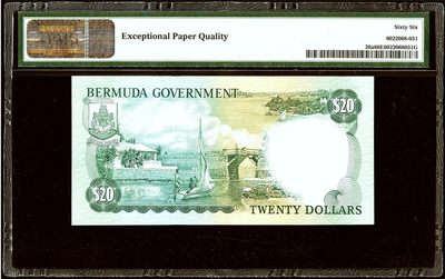 【Blue Auction】✨世界纸币精拍第413期【精】 【A/1首发冠 75极小号少见】百慕大 1970年20元 PMG66EPQ 高冠女王 背面大场景 老壳子 