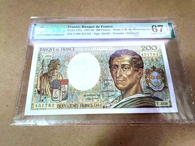 【Blue Auction】✨世界纸币精拍第413期【精】 【初版首年】法国 1981年200法郎 孟德斯鸠 PMG67EPQ 高分 