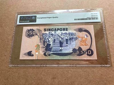 【Blue Auction】✨世界纸币精拍第413期【精】 【倒置号】新加坡 1977年50元 鸟版 PMG67EPQ 